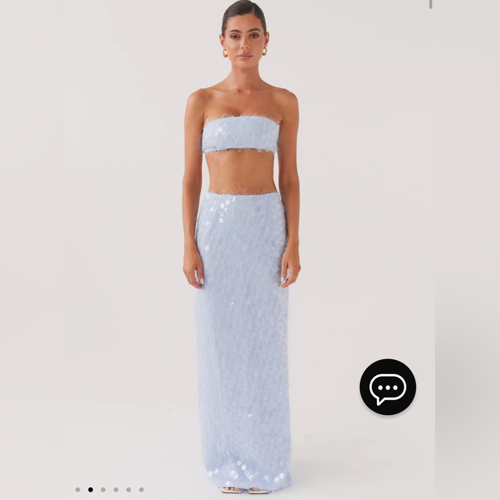 New Peppermayo Exclusive set- Textured Sequin Maxi Skirt - blue Mist US 0
